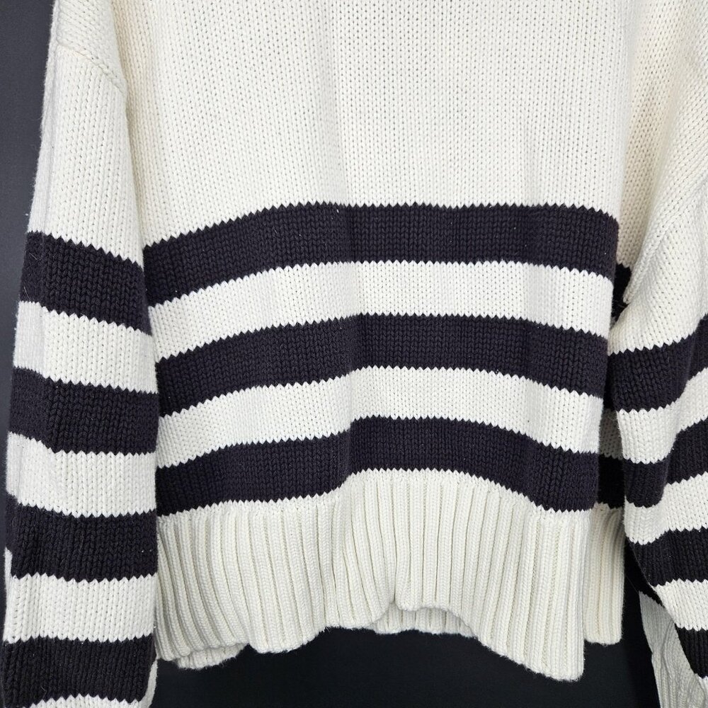 Pistola Sweater Womens XL Midnight Cream Stripe Collared Knit Pullover Academia - Picture 7 of 10